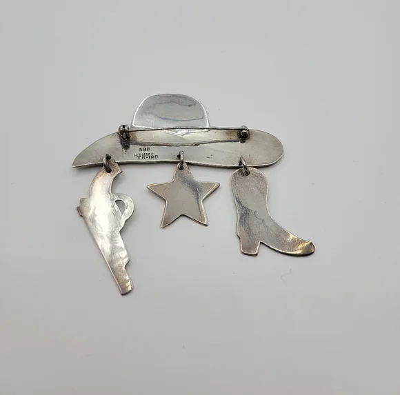 Vintage 925 Sterling Silver Taxco Mexico Large Western Cowboy Hat Pin Brooch - Picture 7 of 12